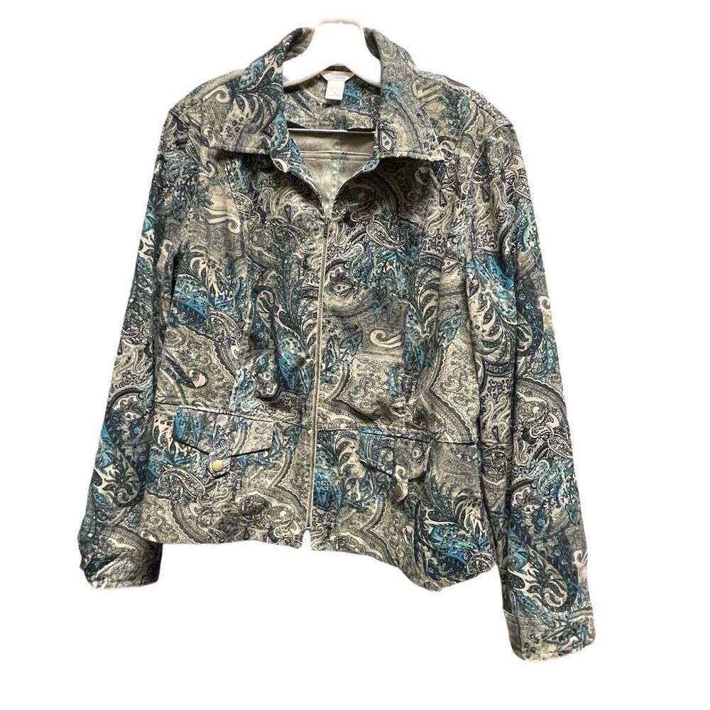 Christopher & Banks size XL paisley stretch zip front jacket